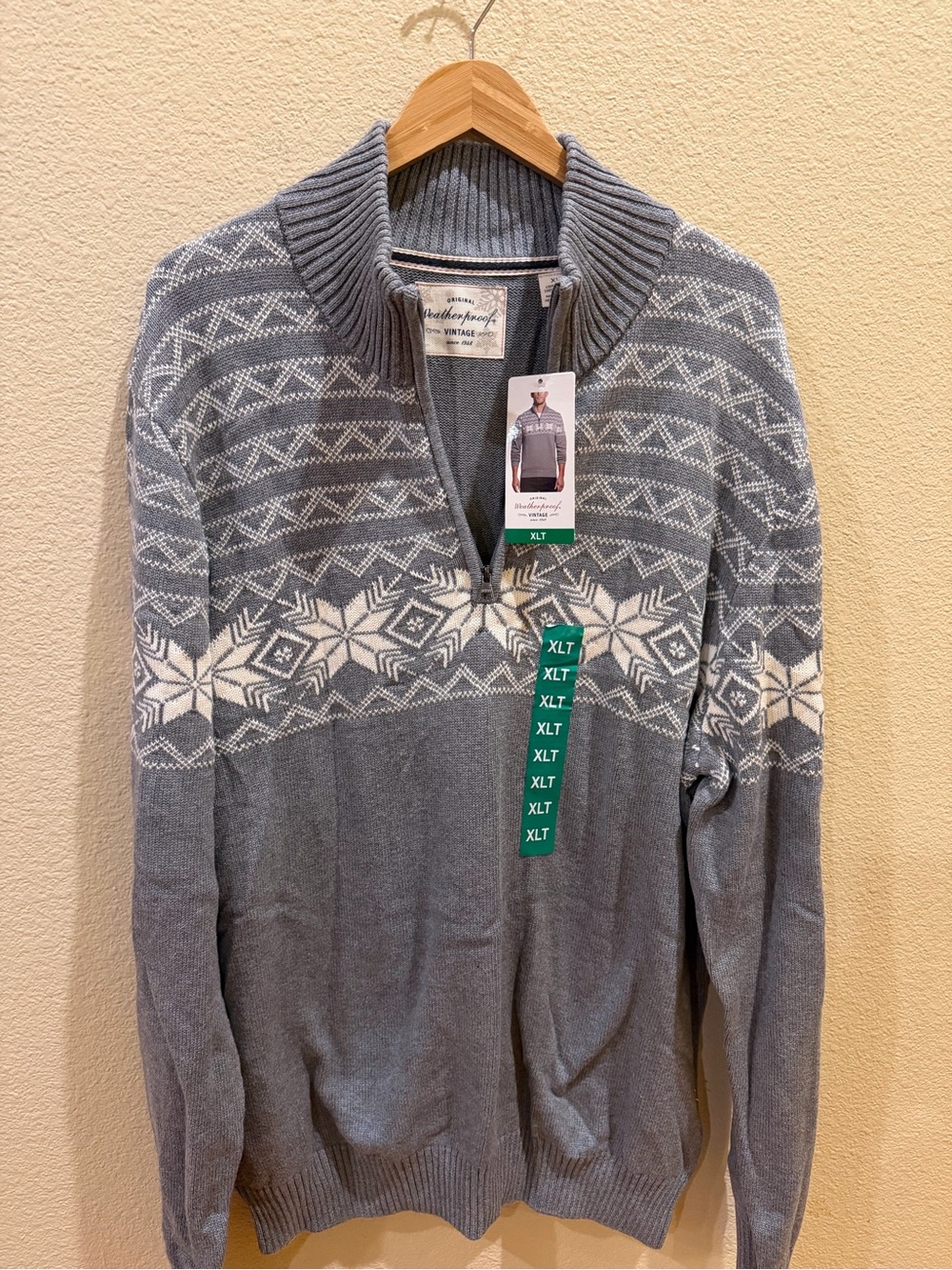Weatherproof Men’s Gray and White Fair Isle Half-Zip Sweater - XLT